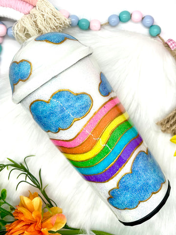 Glitter Rainbow and Clouds Tumbler