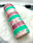 Striped pink and minty green glitter holiday tumbler