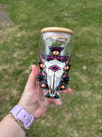 Cow Skull Glass Can